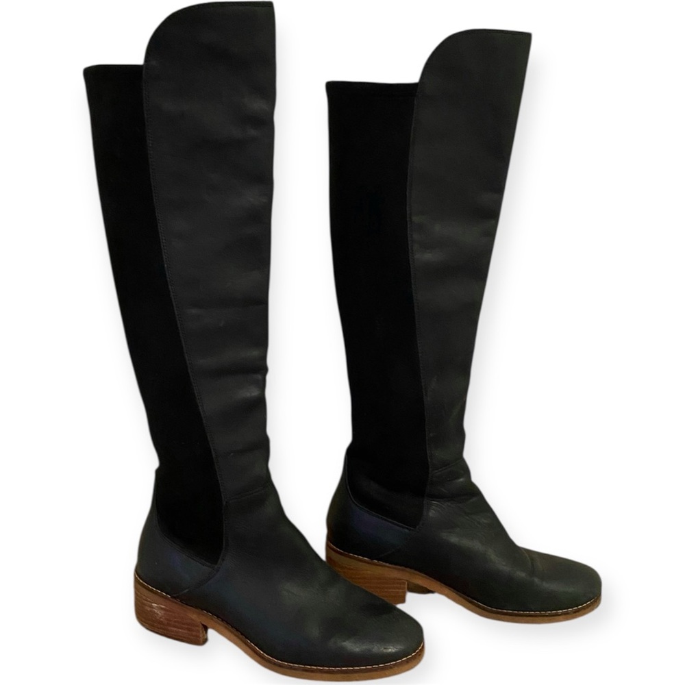 LUCKY BRAND Tilaree Black Leather Minimalist Knee Boots 7.5 M